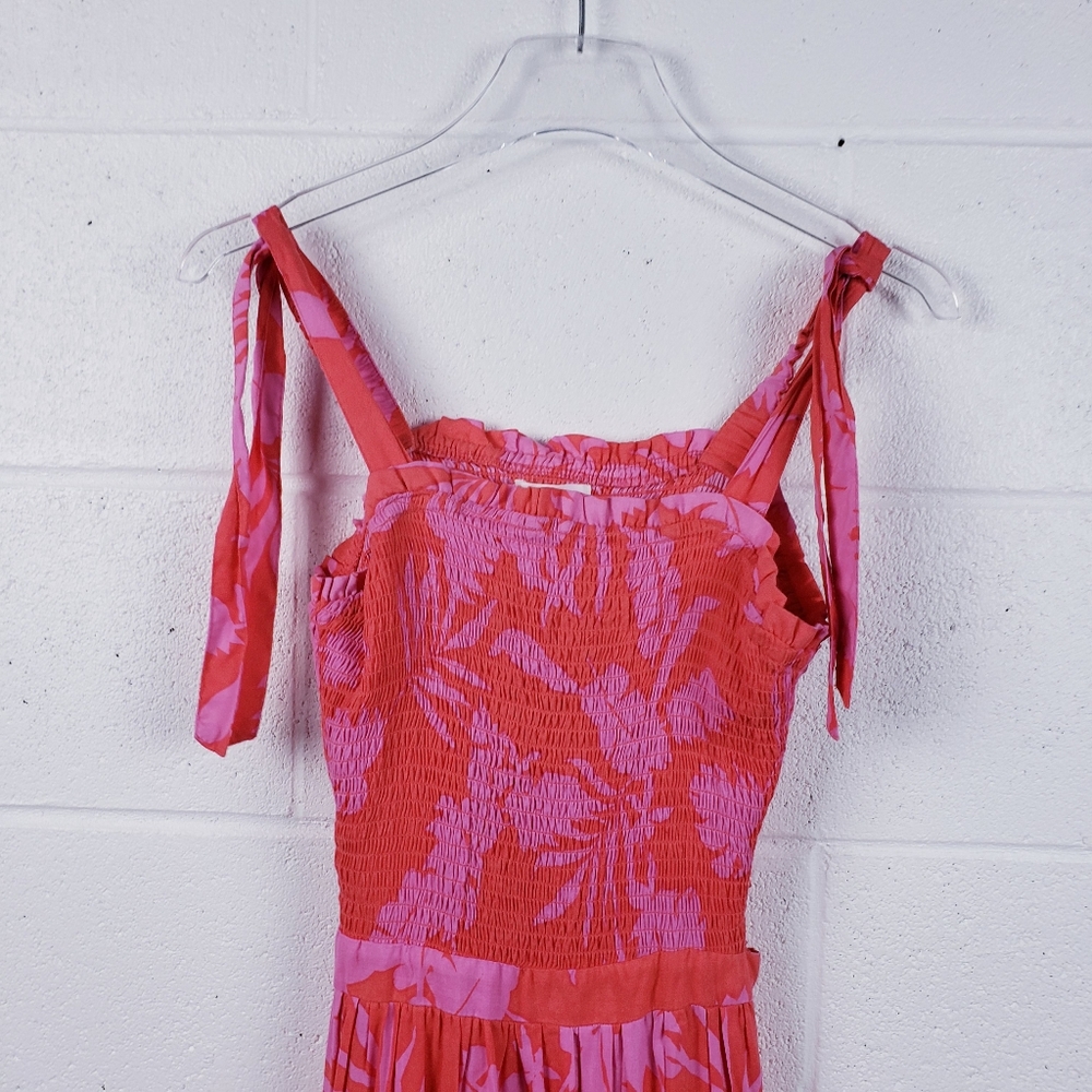 Japna Maxi Dress Tropical Cutout Ruched Top Pink Red Floral Size Large - Picture 4 of 9